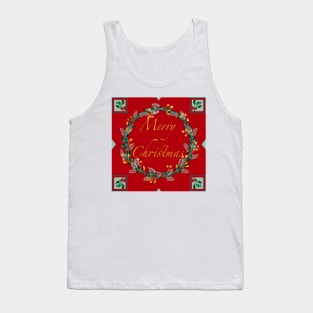 Traditional Golden Berry Merry Christmas Wreath Tank Top